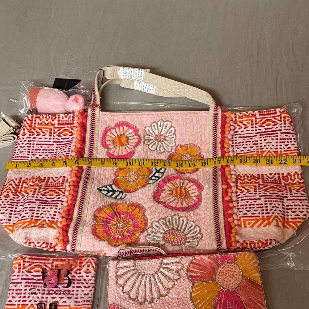 America $ Beyond Vibrant Floral Embroidered Tote Bag and pouches (3) - Picture 10 of 15